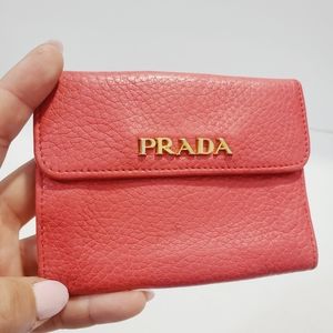 Prada Authentic Bifold  soft leather Wallet  with coin pocket  redish pinkish